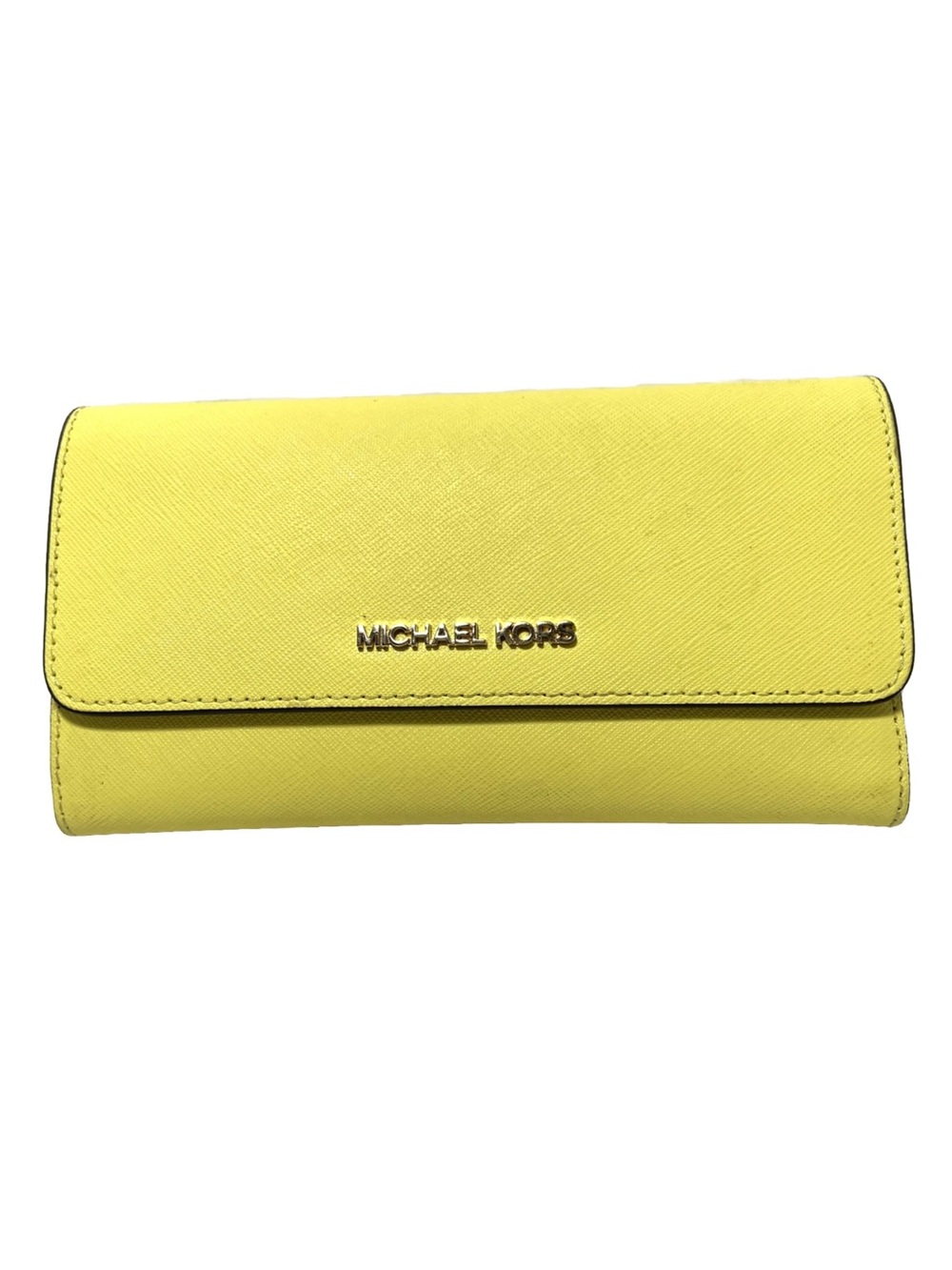 Michael Kors Bright Yellow Saffiano Continental Wallet with Gold Logo